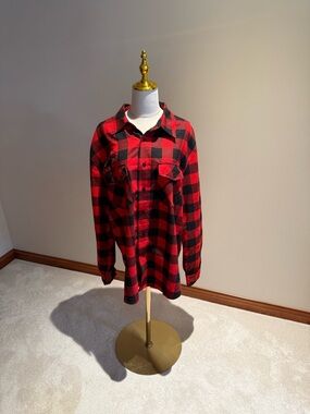 Men's Red and Black Buffalo Plaid Button-Down Shirt